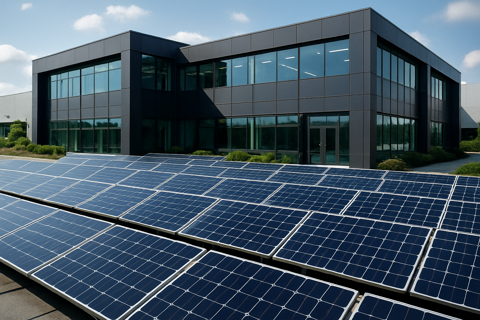 Paneles solares instalados en empresa moderna